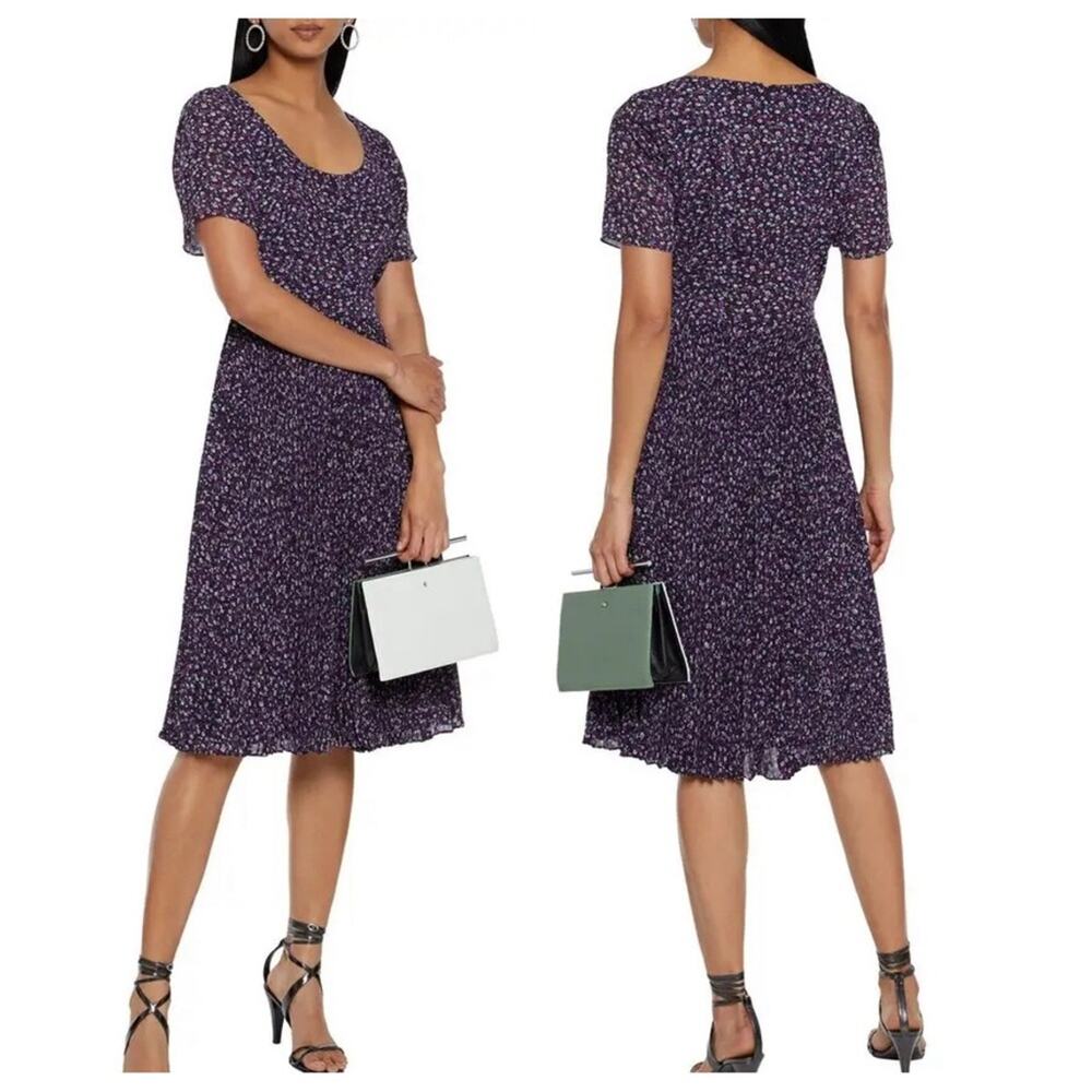 Mikael Aghal | Women’s Pleated Floral Print Crepe De Chine Dress Purple Flowers